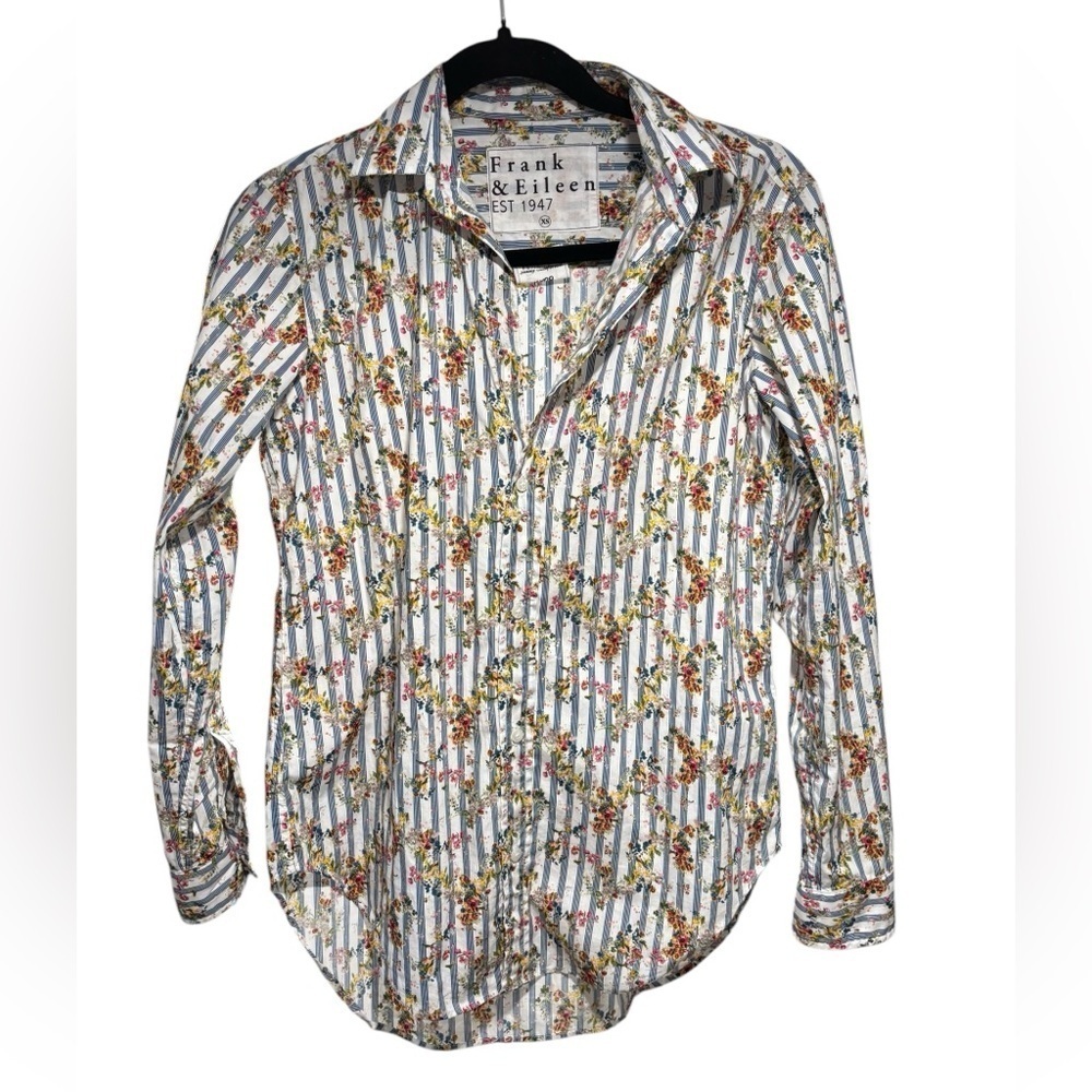 Frank & Eileen Silvio Untuckable Button-Up Shirt Floral Stripe Extra Small Blue